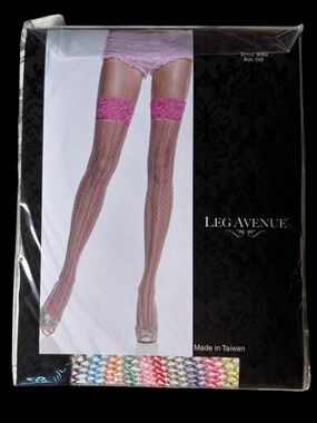 Leg Avenue Multicolor Fishnet Thigh Highs with Pink Lace Top